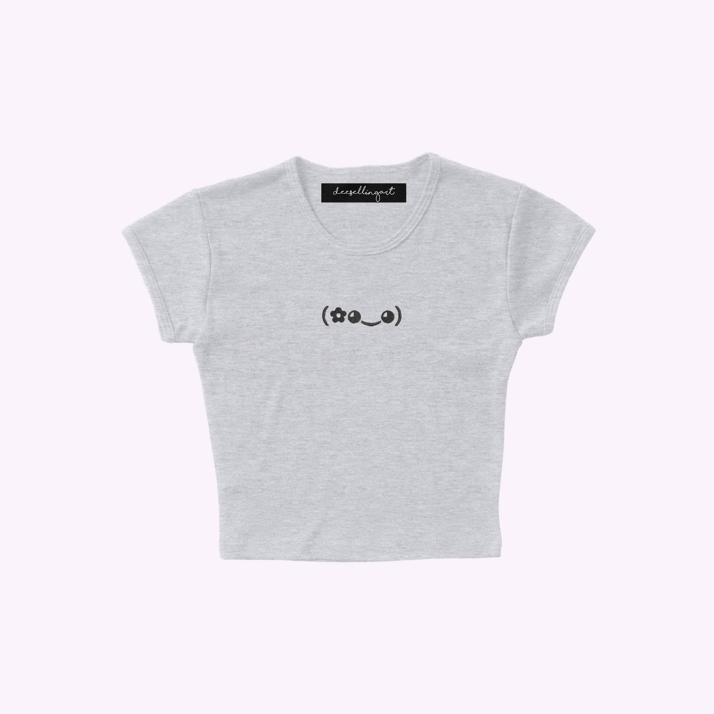 Japanese Flower Kaomoji Embroidered Women's Baby Tee