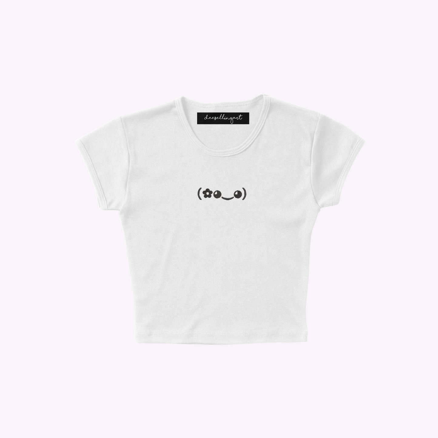 Japanese Flower Kaomoji Embroidered Women's Baby Tee