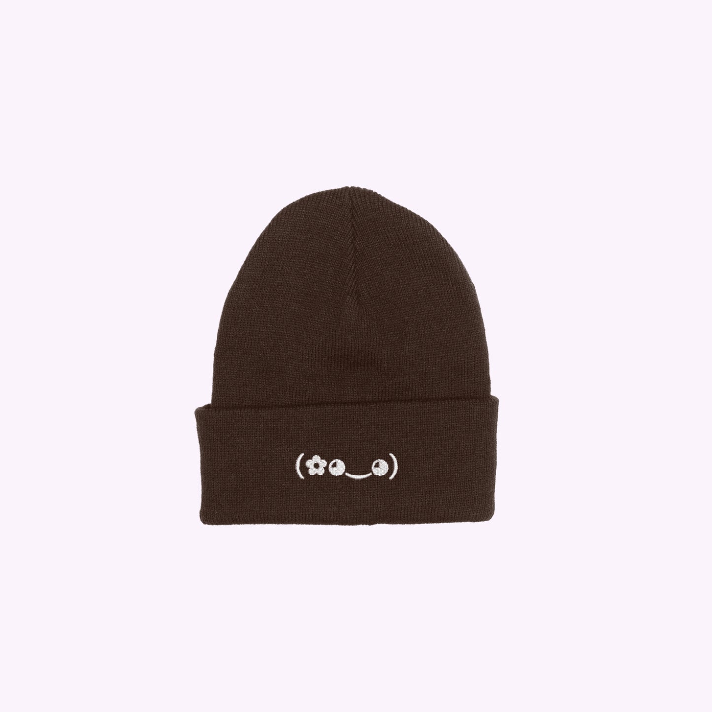 Japanese Flower Kaomoji Embroidered Beanie