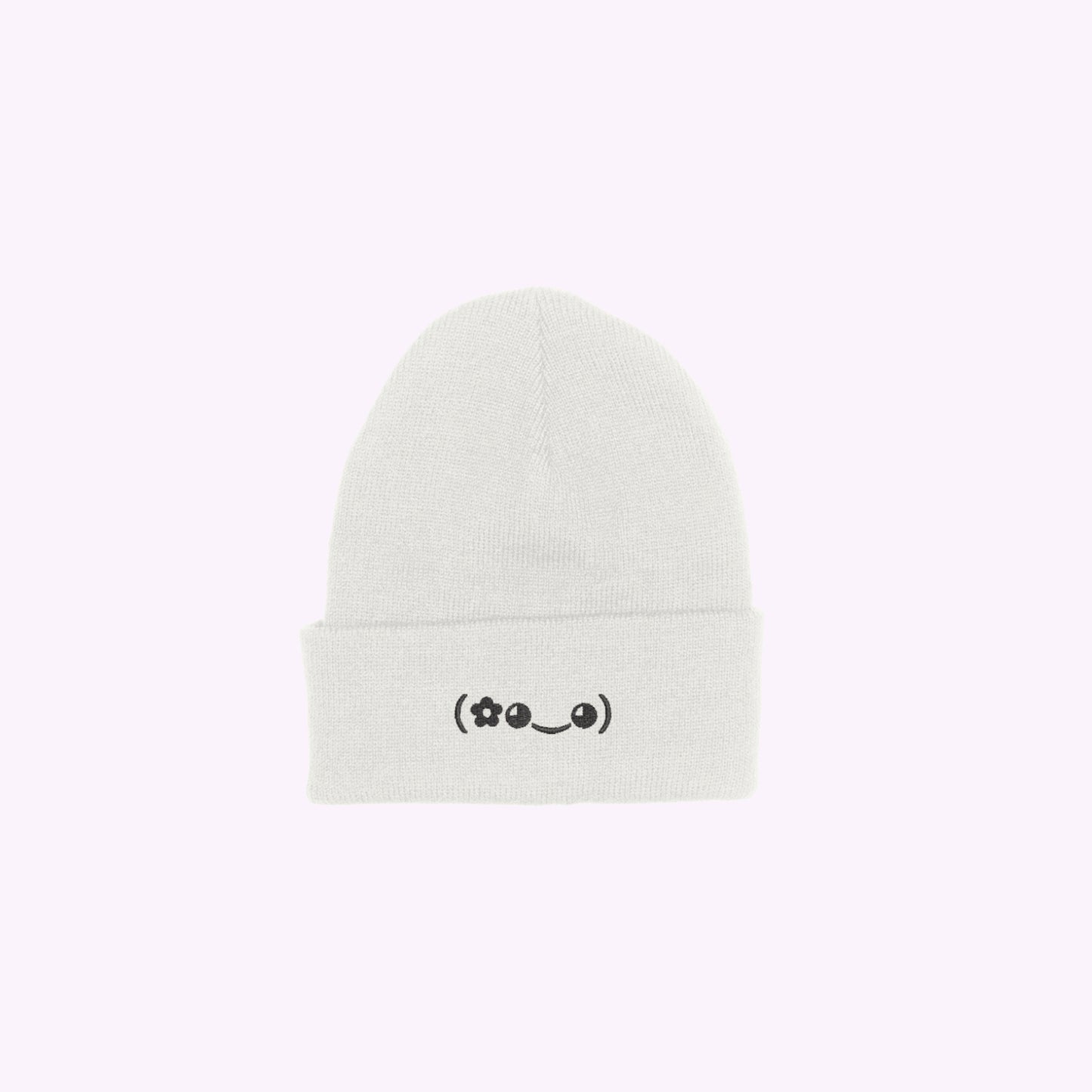 Japanese Flower Kaomoji Embroidered Beanie