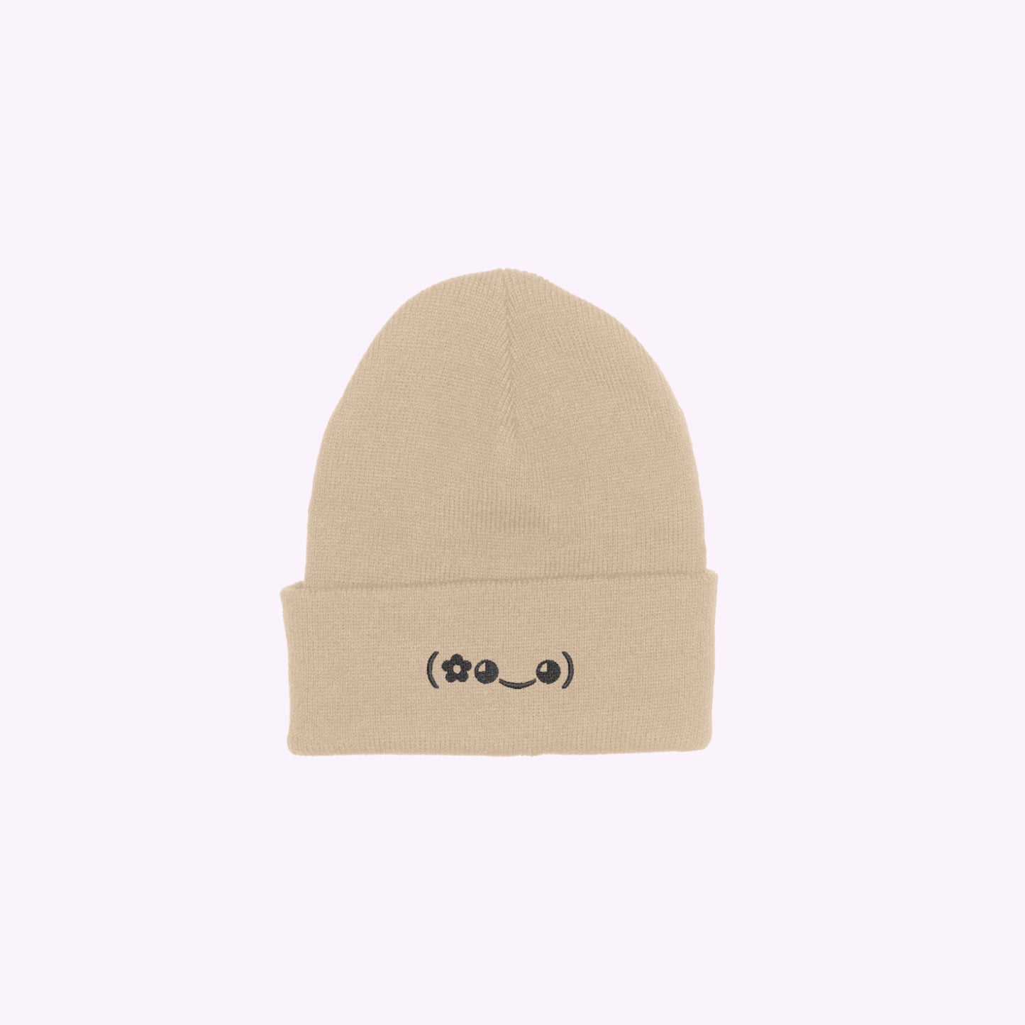 Japanese Flower Kaomoji Embroidered Beanie