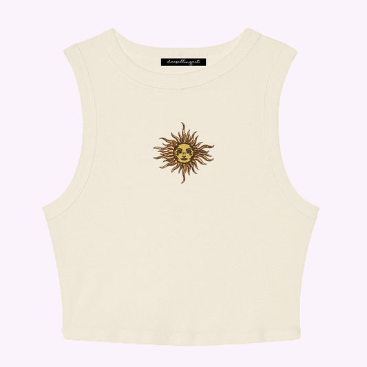 Smiling Sun Embroidered Cropped Muscle Tank