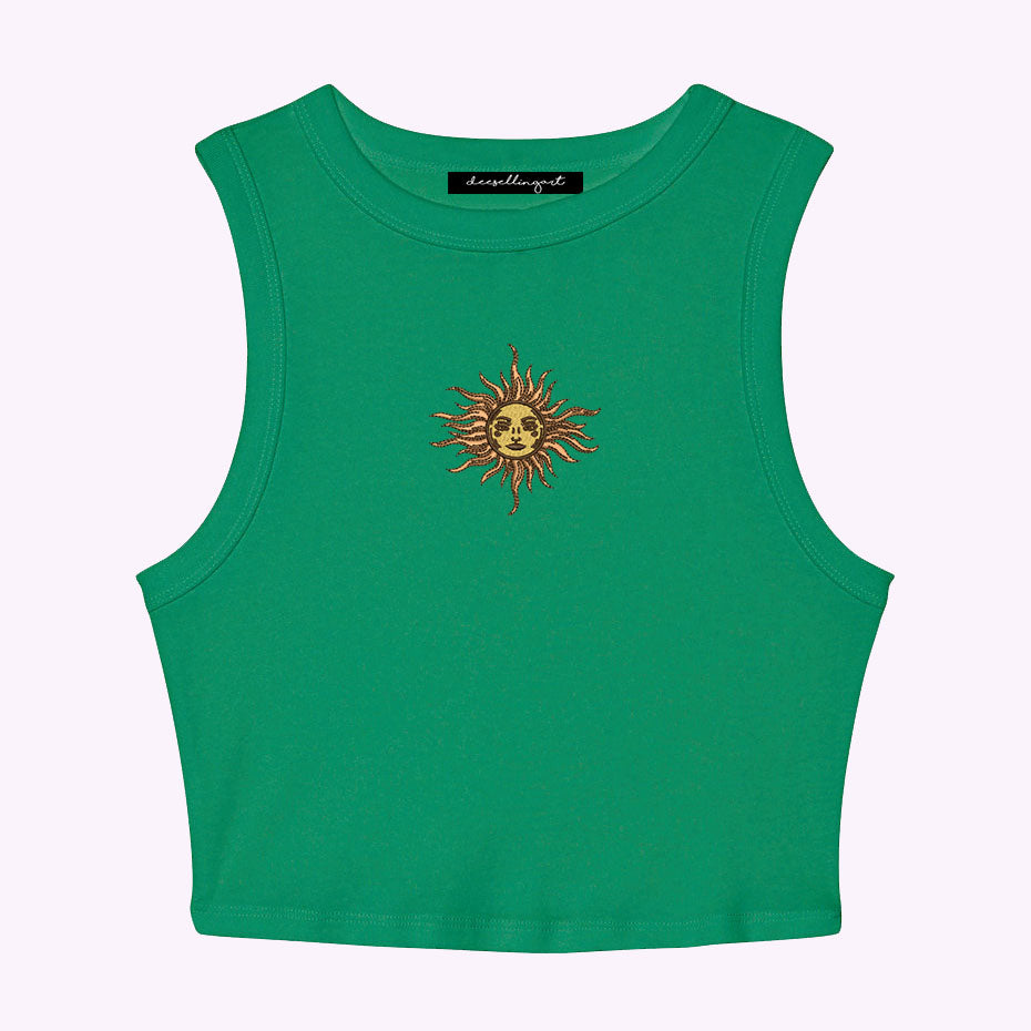 Smiling Sun Embroidered Cropped Muscle Tank