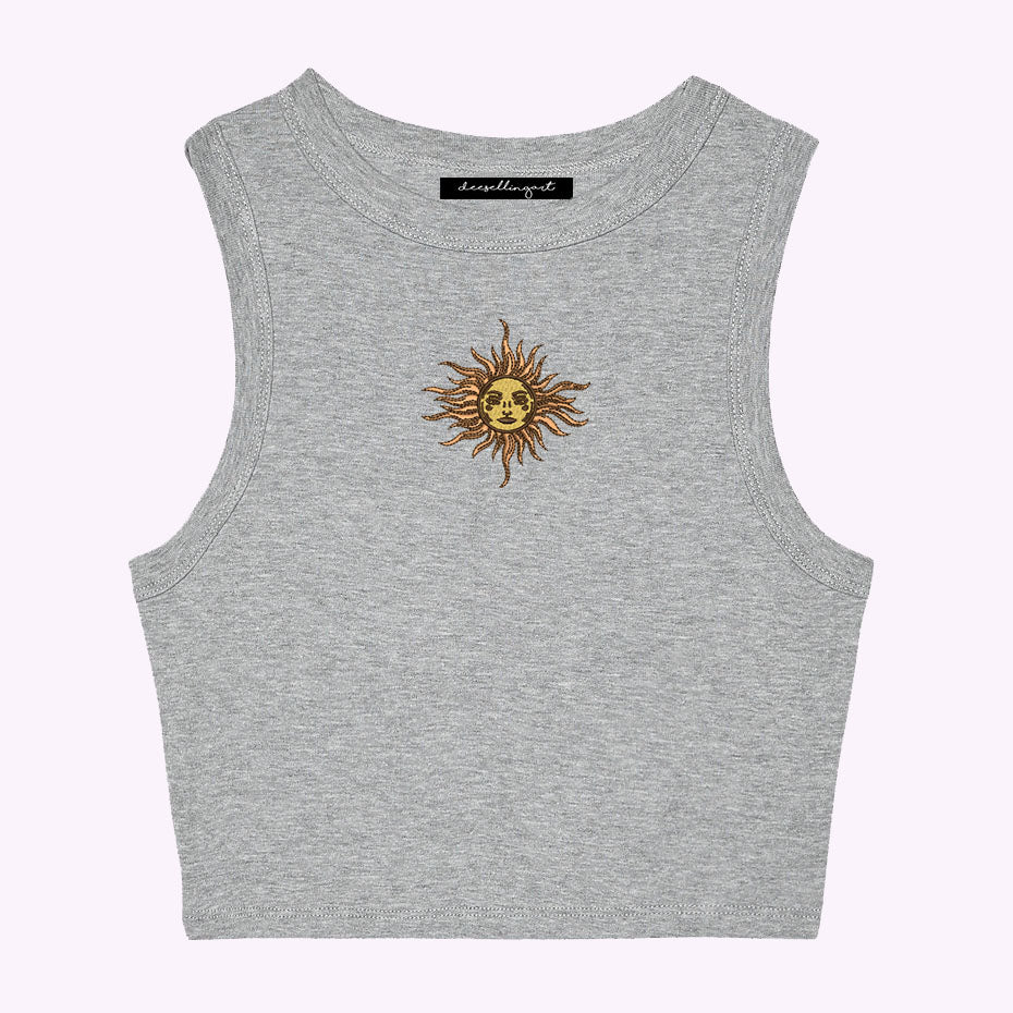 Smiling Sun Embroidered Cropped Muscle Tank