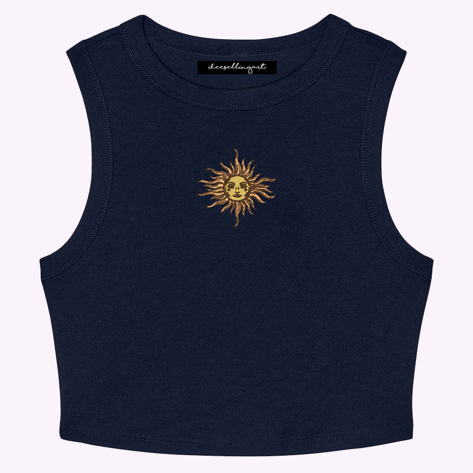 Smiling Sun Embroidered Cropped Muscle Tank